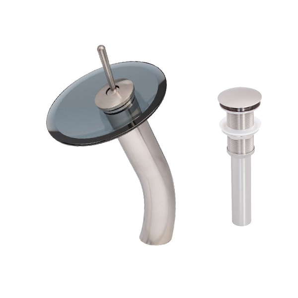 Novatto FALLS Single Lever Waterfall Vessel Faucet Set, Brushed Nickel/ Smoke Glass GF-001BN-S-PUD - main